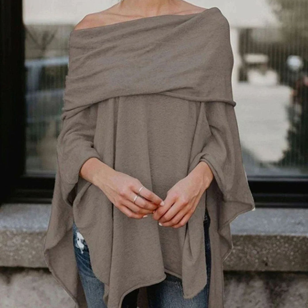 Women's Oversized Asymmetric Hem Batwing Sleeve Poncho Top - Grey