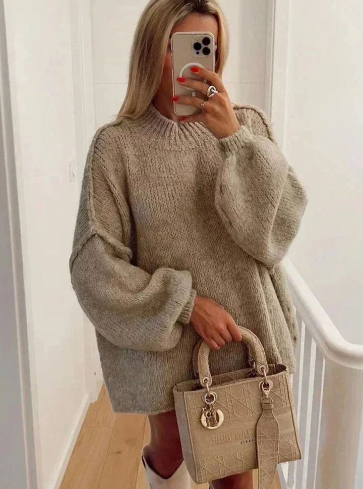 Women's Oversized Balloon-Sleeve Knitted Jumper Dress
