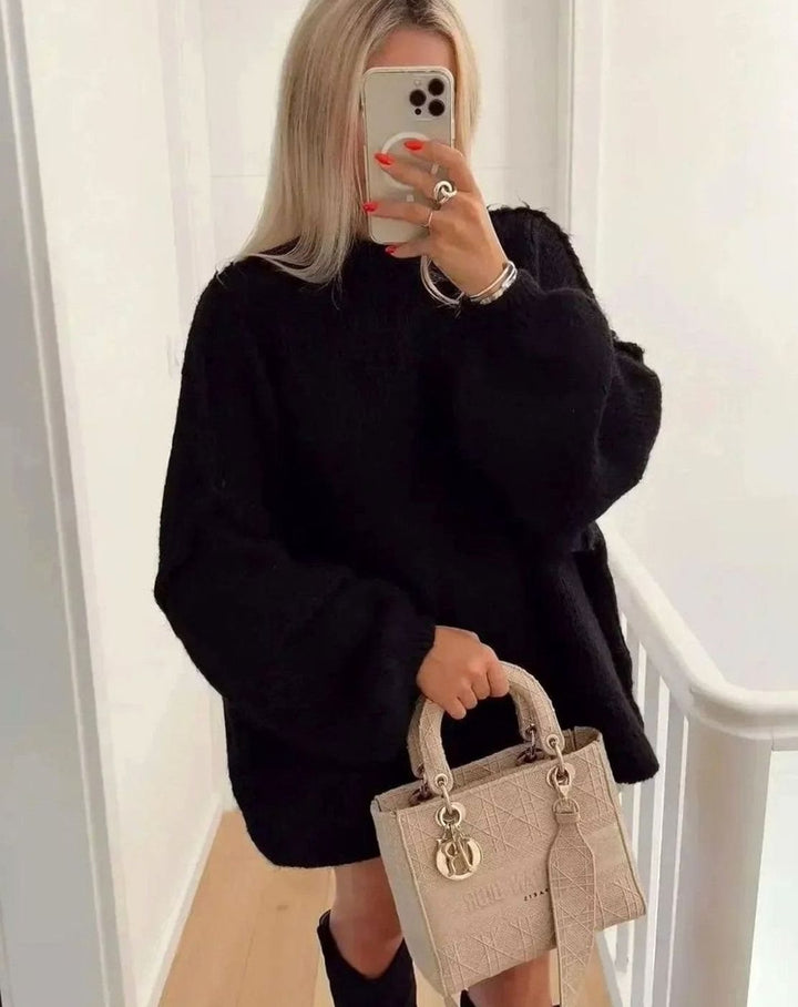 Women's Oversized Balloon-Sleeve Knitted Jumper Dress