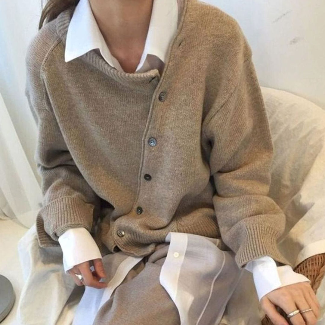 Women's Oversized Button-Front Knit Cardigan, Taupe