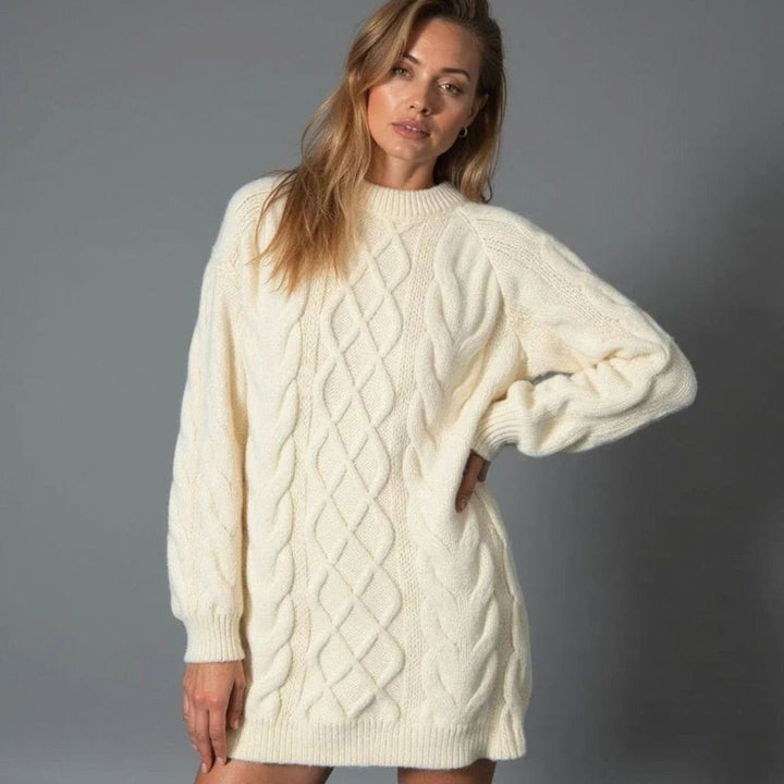 Women's Oversized Cable Knit Crew Neck Jumper Dress