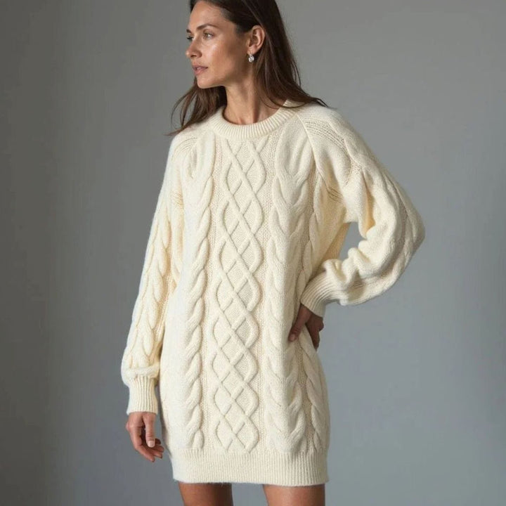 Women's Oversized Cable Knit Crew Neck Jumper Dress