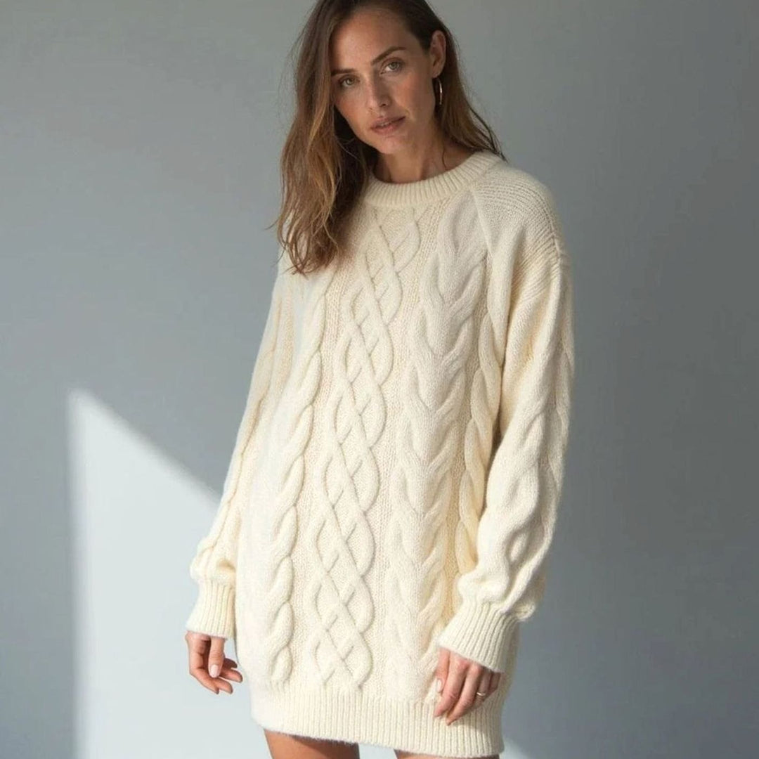 Women's Oversized Cable Knit Crew Neck Jumper Dress