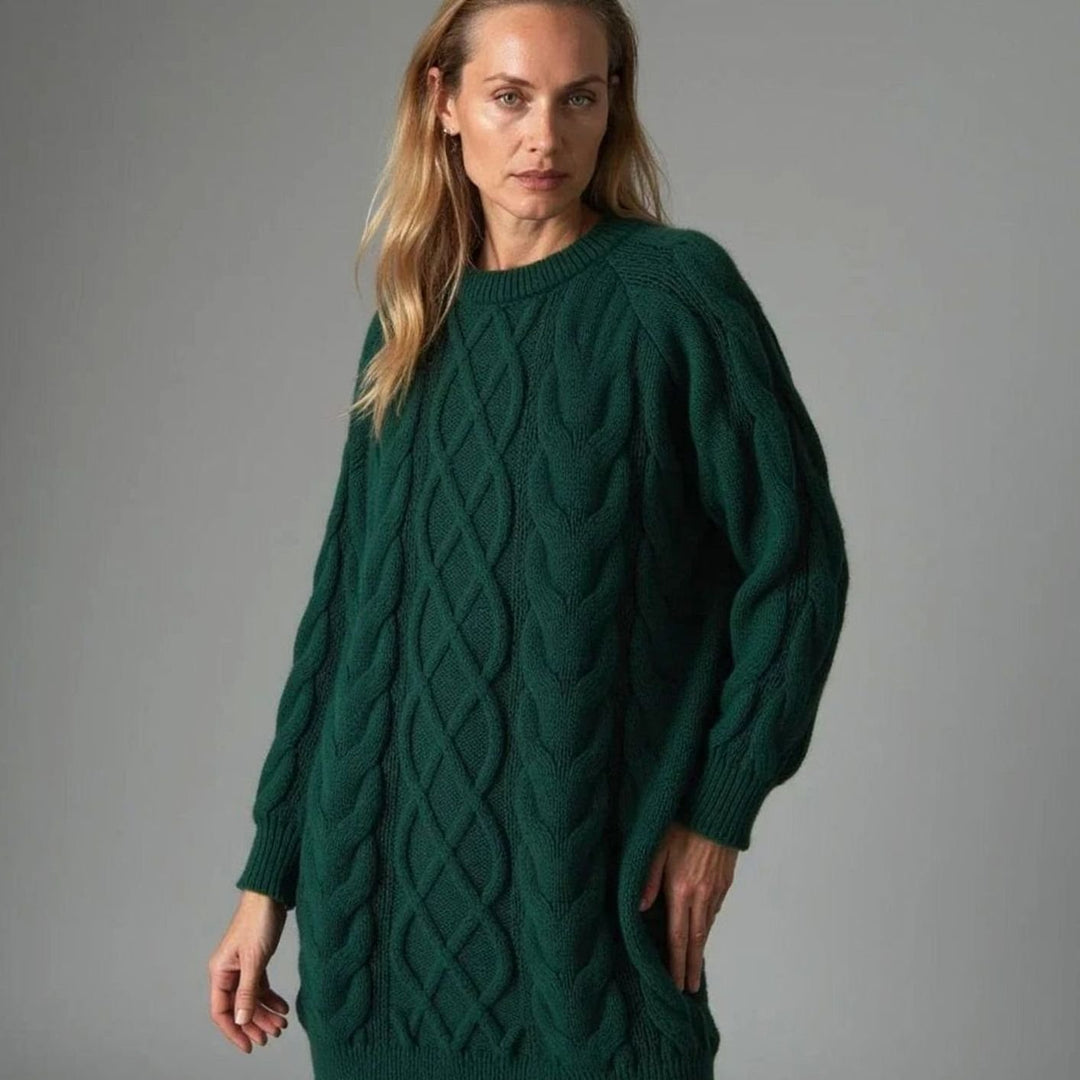 Women's Oversized Cable Knit Crew Neck Jumper Dress