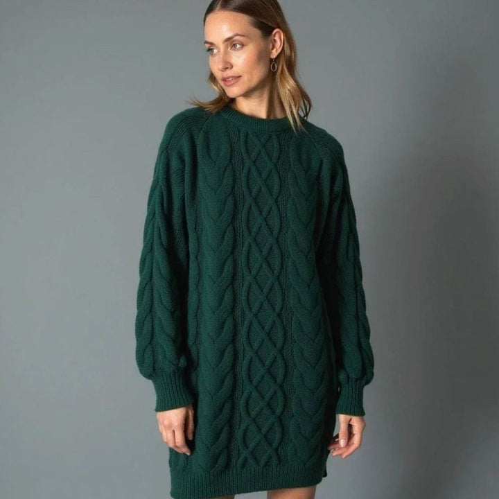 Women's Oversized Cable Knit Crew Neck Jumper Dress