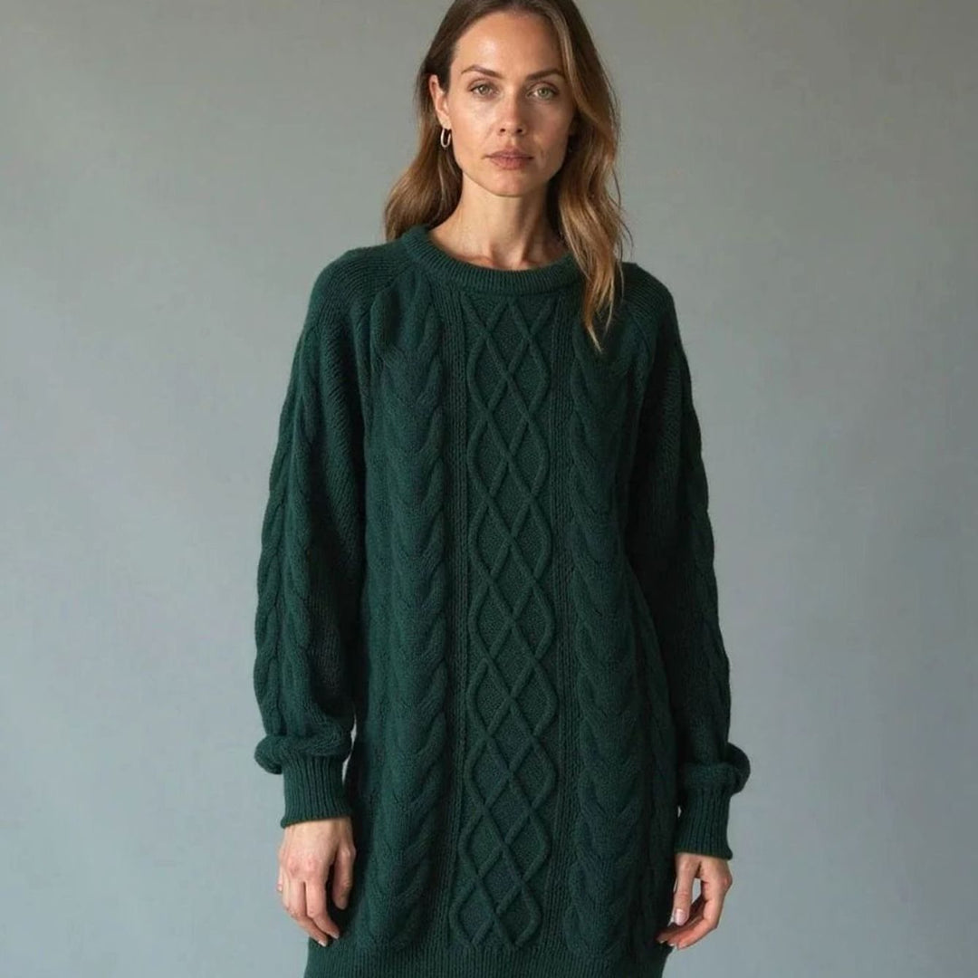 Women's Oversized Cable Knit Crew Neck Jumper Dress