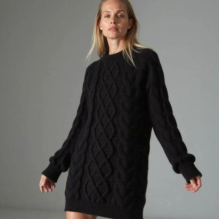 Women's Oversized Cable Knit Crew Neck Jumper Dress