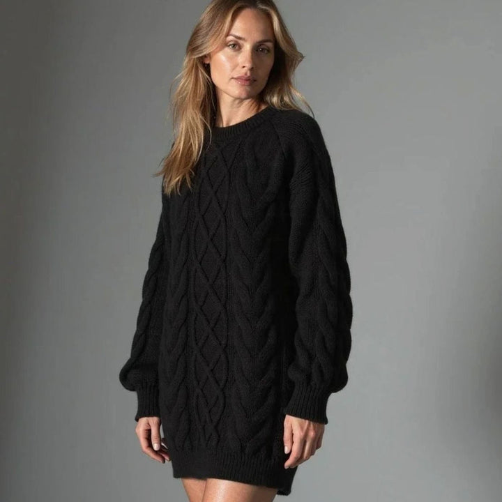 Women's Oversized Cable Knit Crew Neck Jumper Dress
