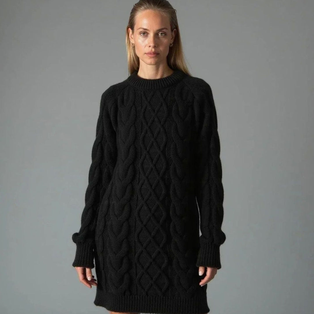 Women's Oversized Cable Knit Crew Neck Jumper Dress