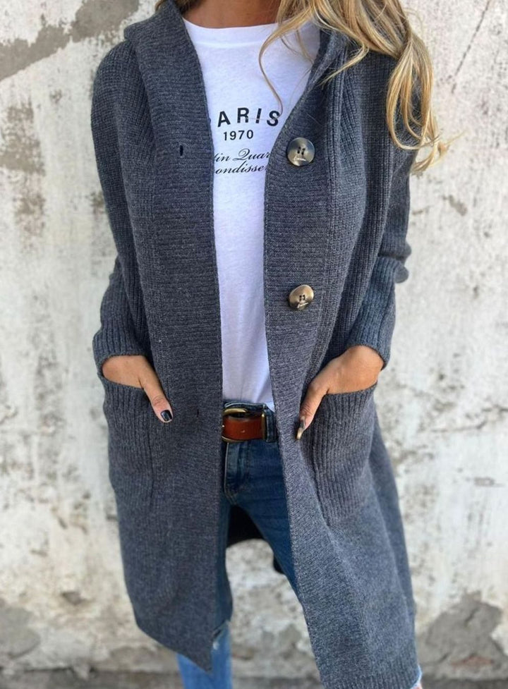 Women's Oversized Chunky Knit Hooded Long Cardigan - Grey