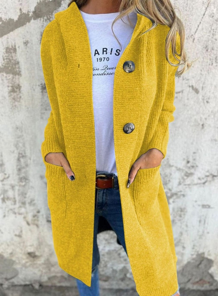 Women's Oversized Chunky Knit Hooded Long Cardigan - Yellow