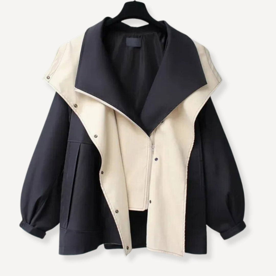 Women's Oversized Colour-Block Hooded Windbreaker Jacket - Black