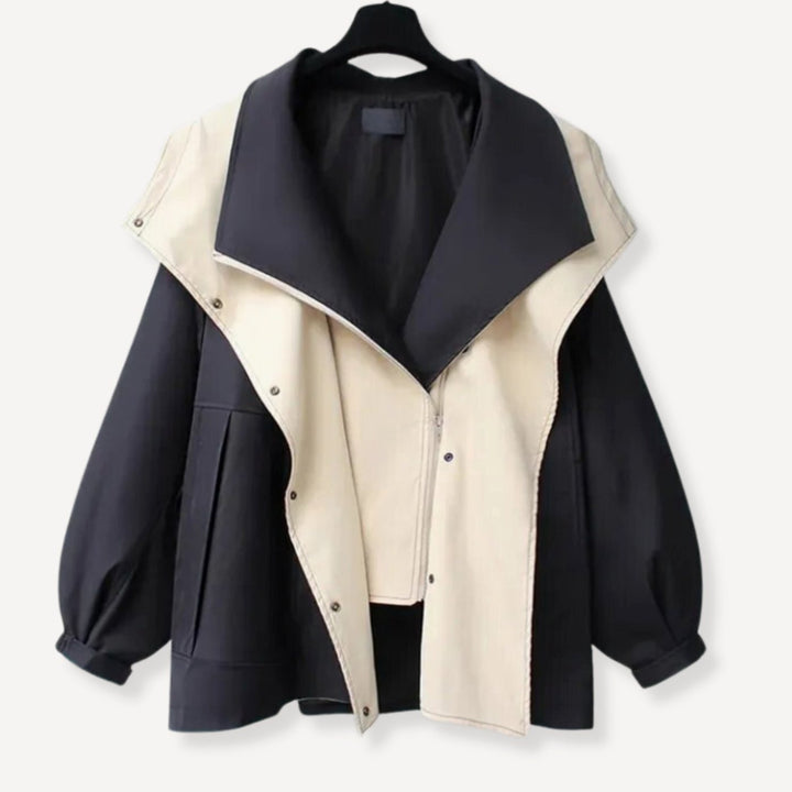 Women's Oversized Colour-Block Hooded Windbreaker Jacket - Black