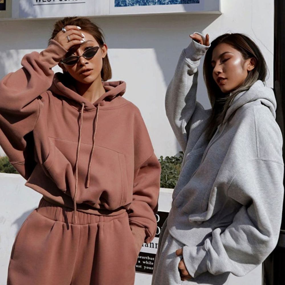 Women's Oversized Cropped Hoodie Jogger Tracksuit Set