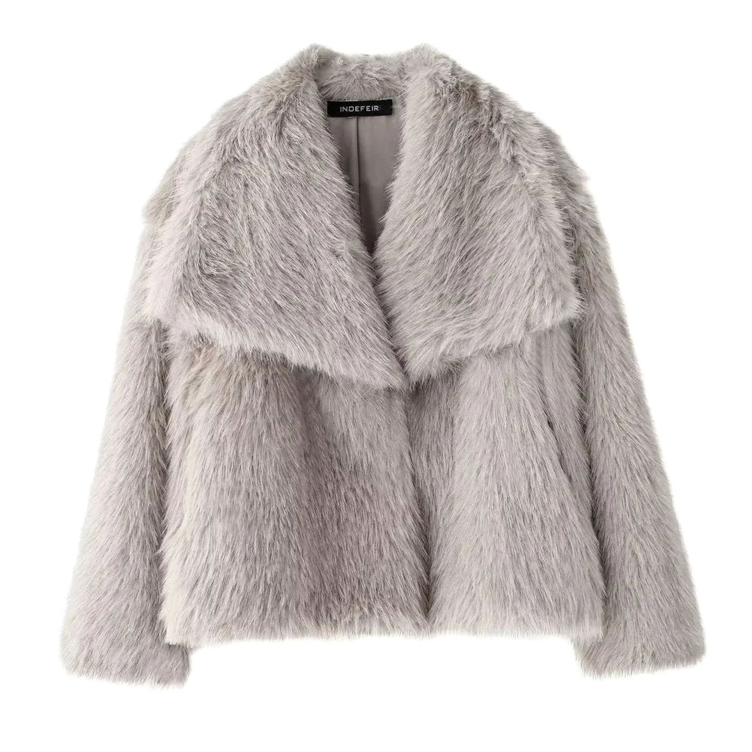 Women's Oversized Faux Fur Coat Ladies Winter Jacket - Grey