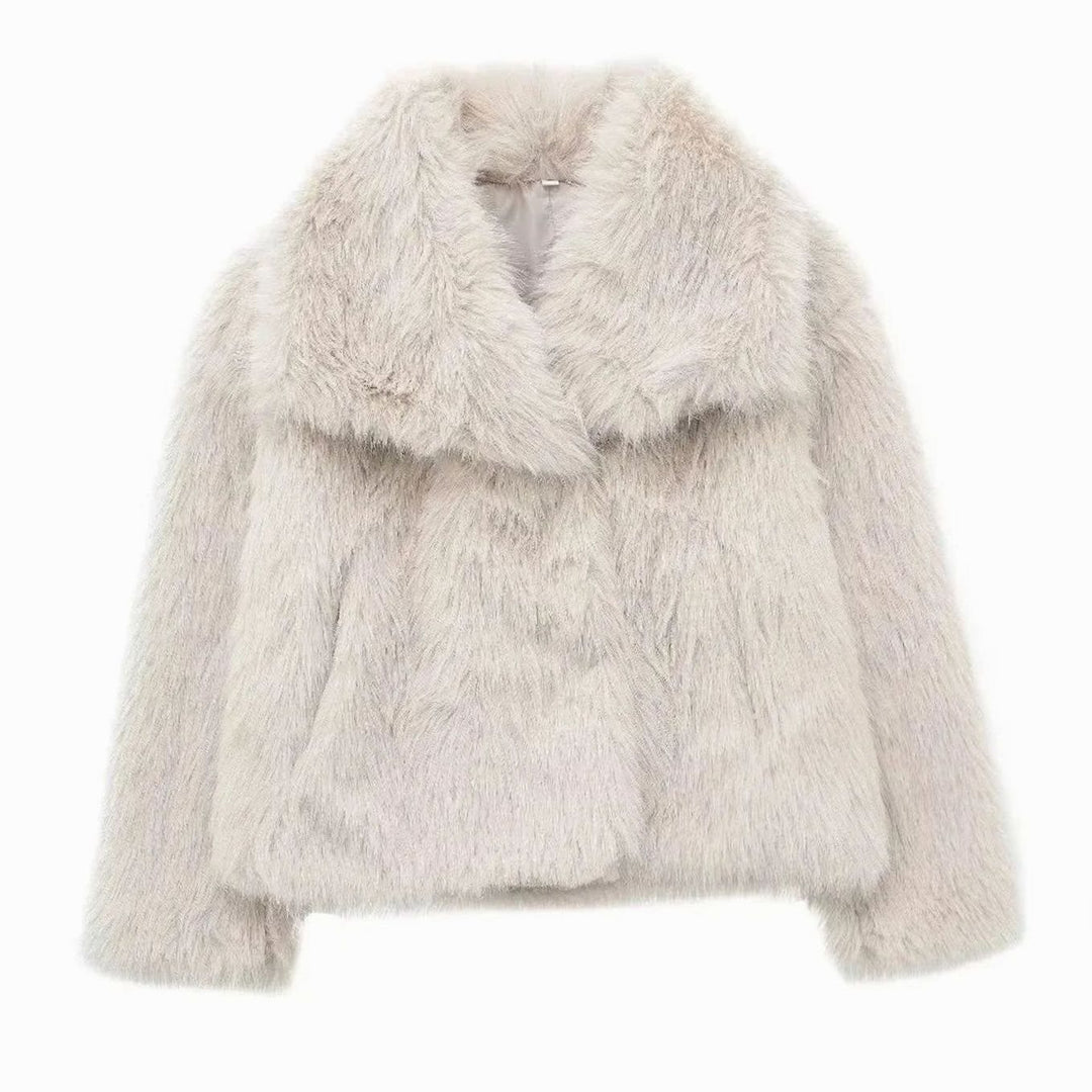 Women's Oversized Faux Fur Coat Ladies Winter Jacket - Beige