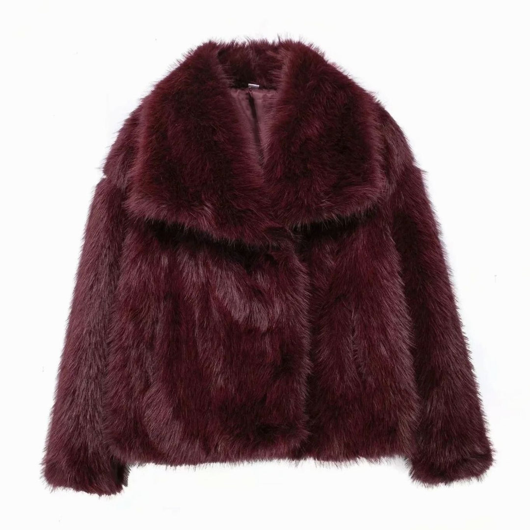 Women's Oversized Faux Fur Coat Ladies Winter Jacket - Burgundy