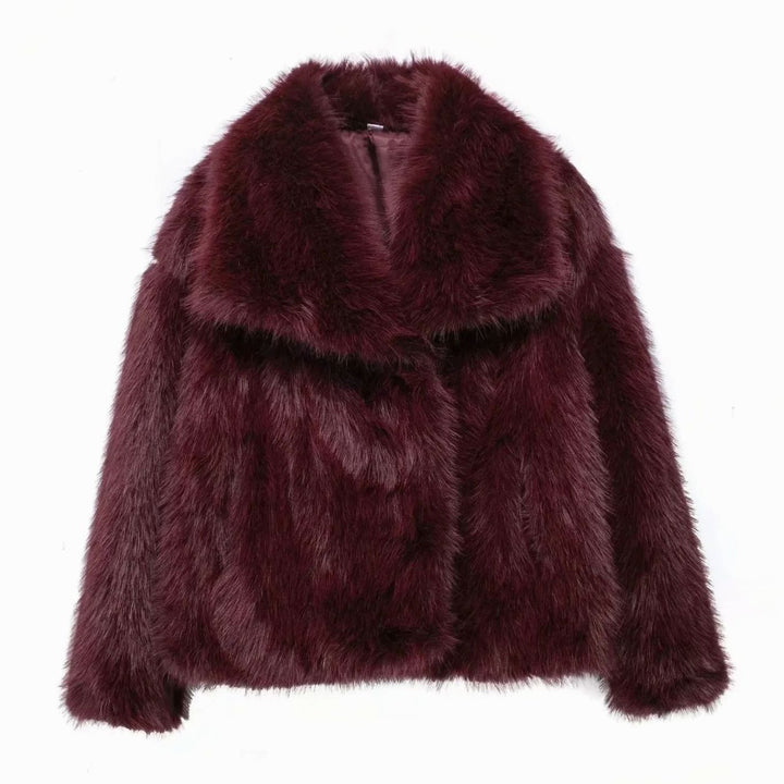 Women's Oversized Faux Fur Coat Ladies Winter Jacket - Burgundy