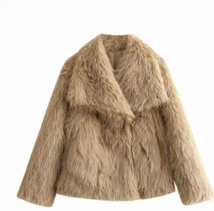 Women's Oversized Faux Fur Coat Ladies Winter Jacket - Gold