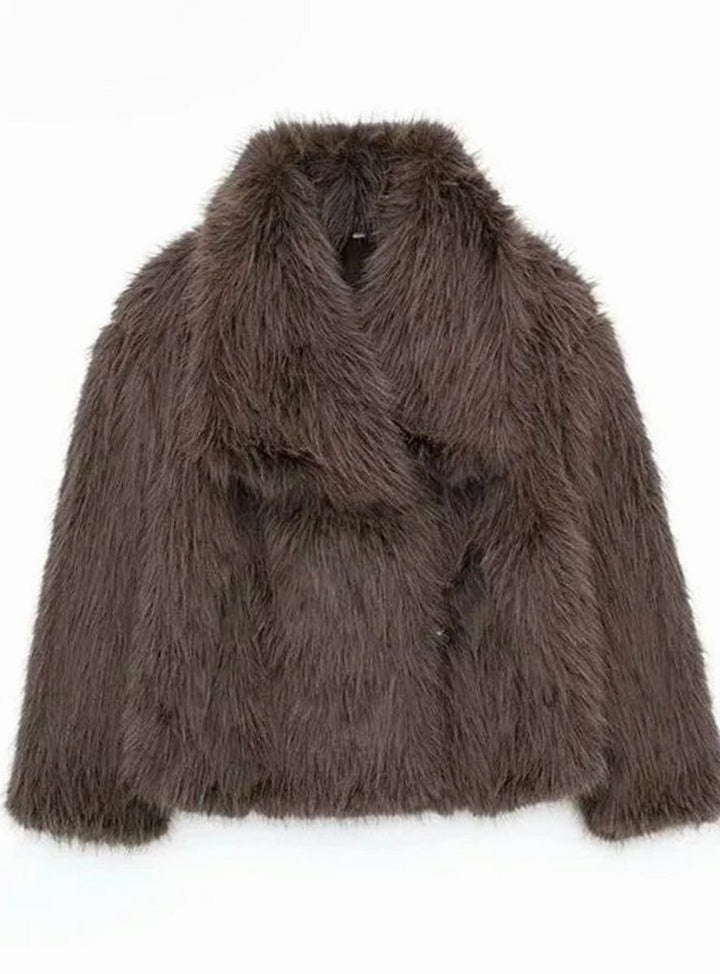 Women's Oversized Faux Fur Coat Ladies Winter Jacket - Camel
