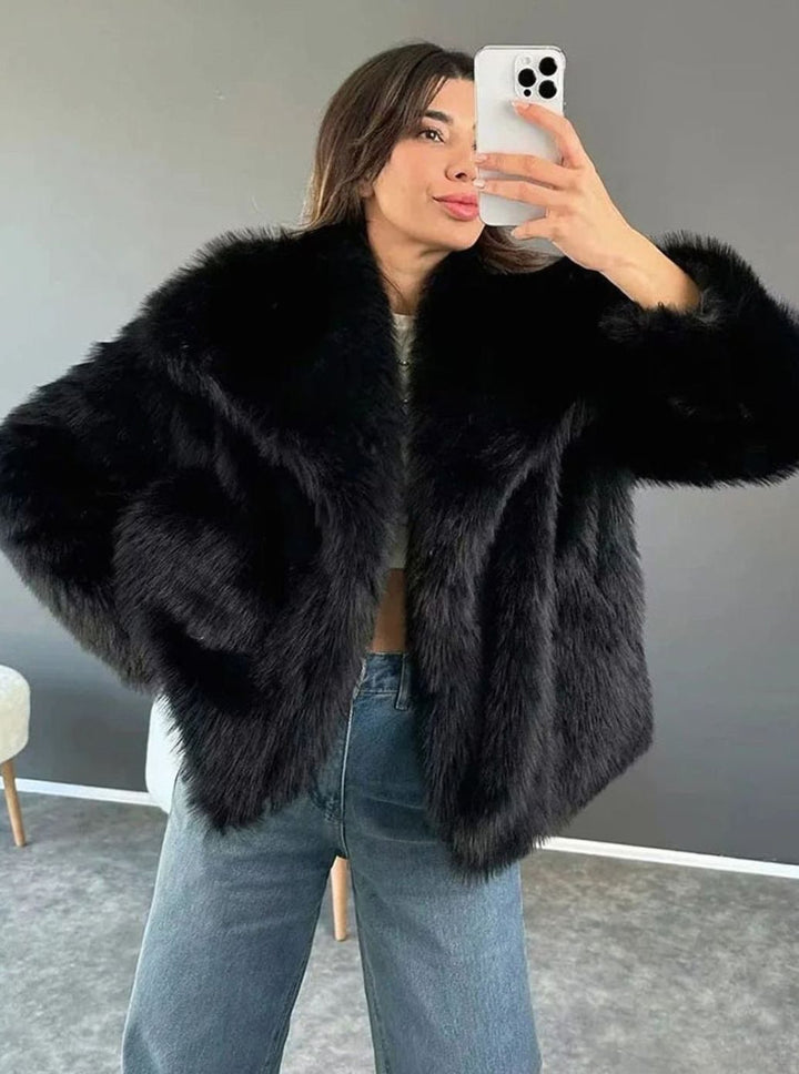 Women's Oversized Faux Fur Coat Ladies Winter Jacket - Black