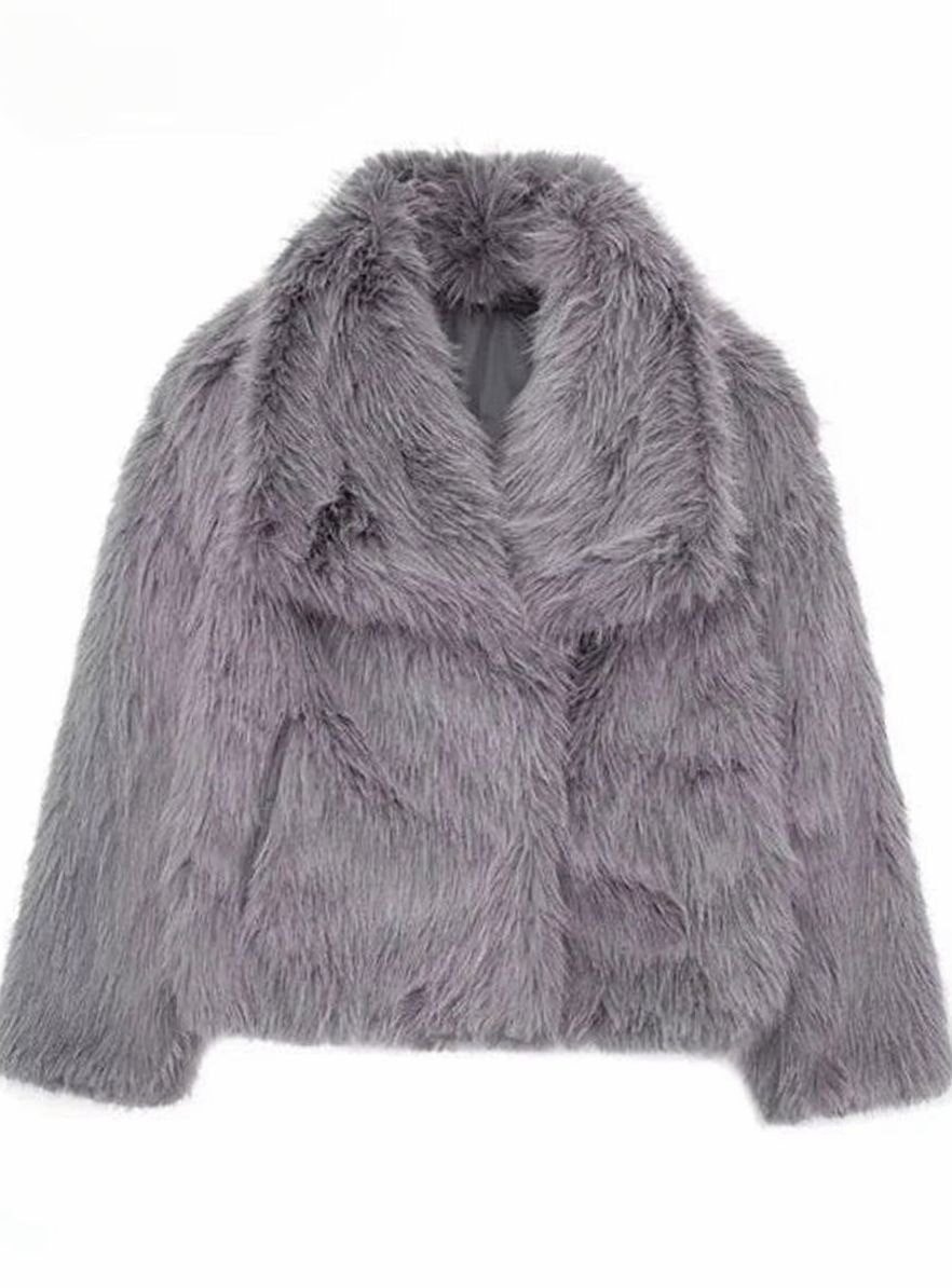 Women's Oversized Faux Fur Coat Ladies Winter Jacket - Dark Grey