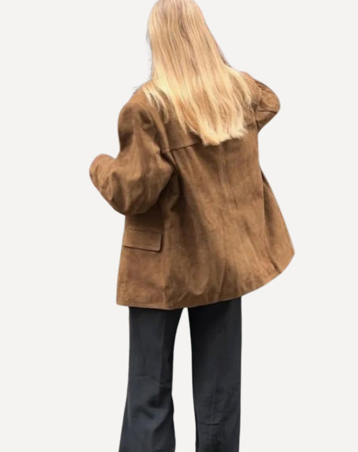 Women's Oversized Faux Suede Notch-Collar Blazer Jacket