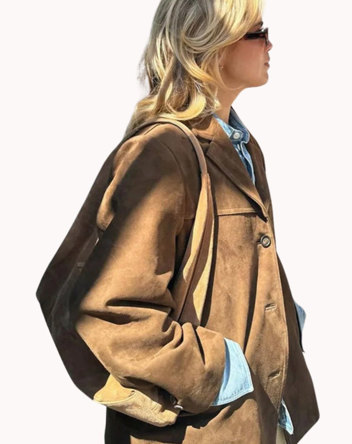 Women's Oversized Faux Suede Notch-Collar Blazer Jacket
