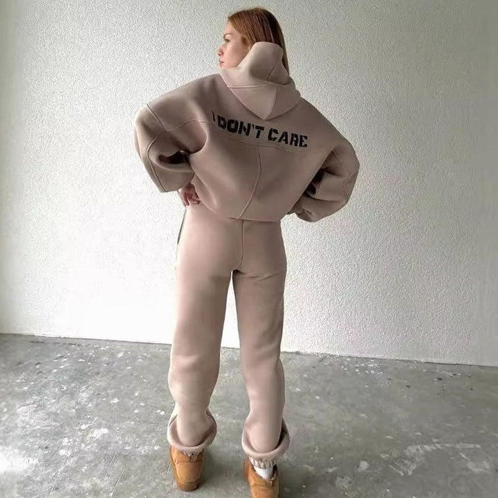 Women's Oversized Fleece-Lined Slogan Hoodie Kangaroo Pocket