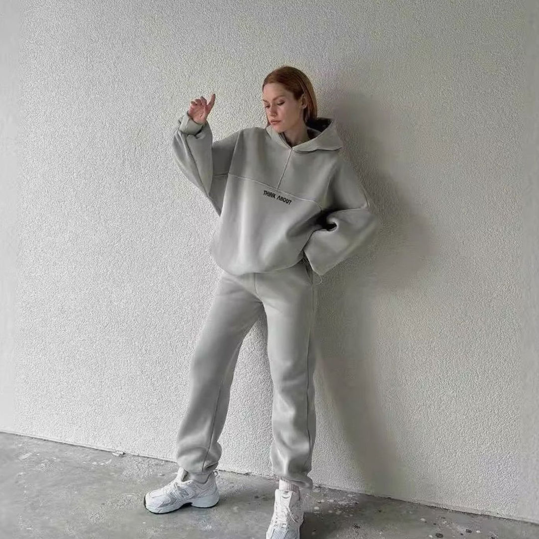 Women's Oversized Fleece-Lined Slogan Hoodie Kangaroo Pocket