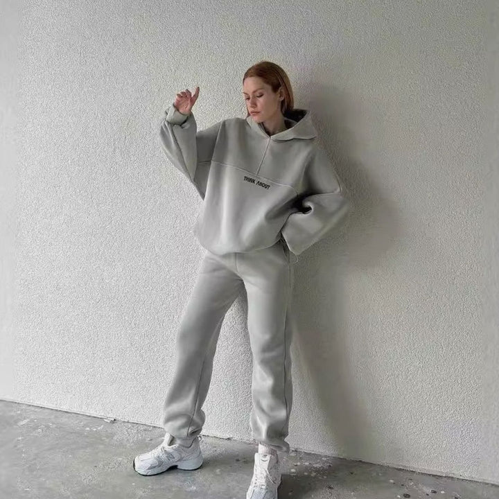 Women's Oversized Fleece-Lined Slogan Hoodie Kangaroo Pocket