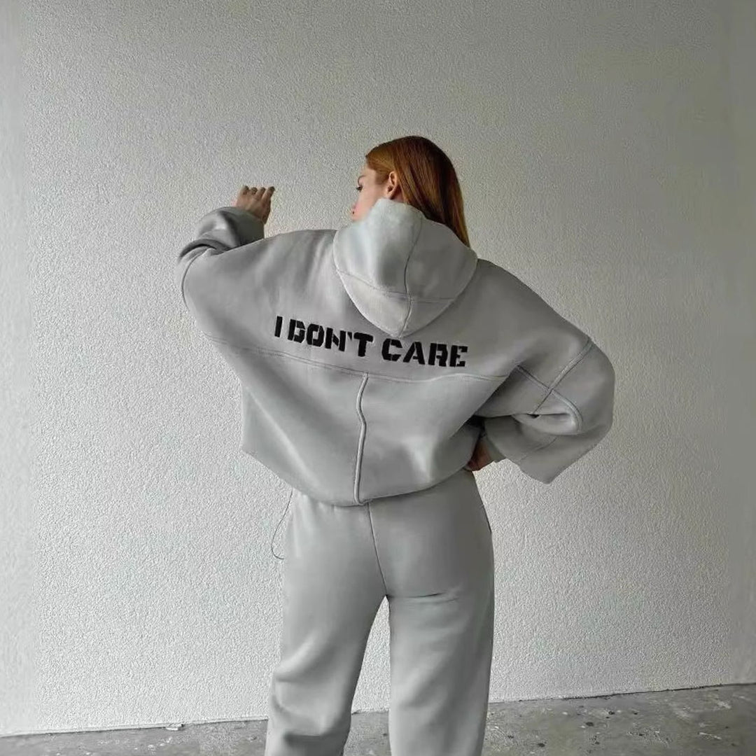 Women's Oversized Fleece-Lined Slogan Hoodie Kangaroo Pocket