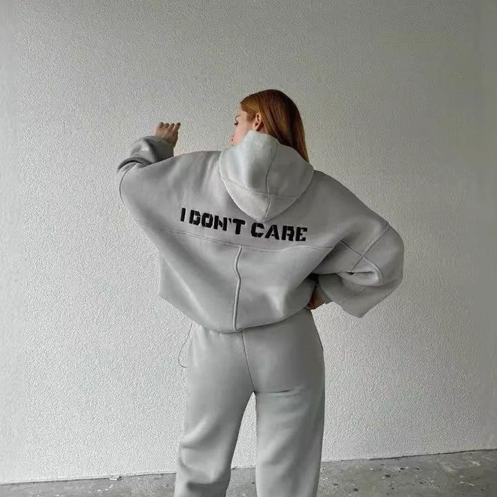 Women's Oversized Fleece-Lined Slogan Hoodie Kangaroo Pocket