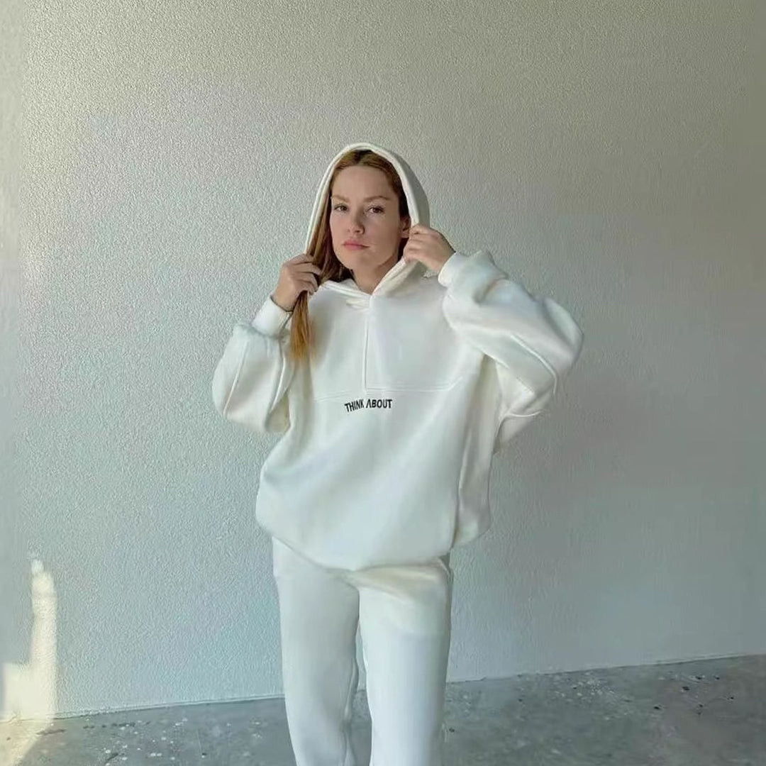 Women's Oversized Fleece-Lined Slogan Hoodie Kangaroo Pocket
