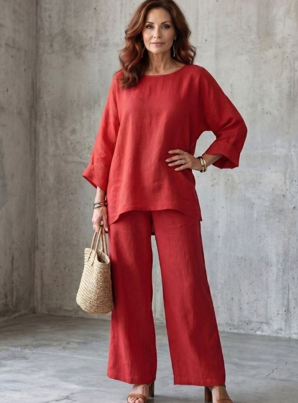 Women's Oversized Linen Tunic Wide-Leg Trouser Co-ord Set