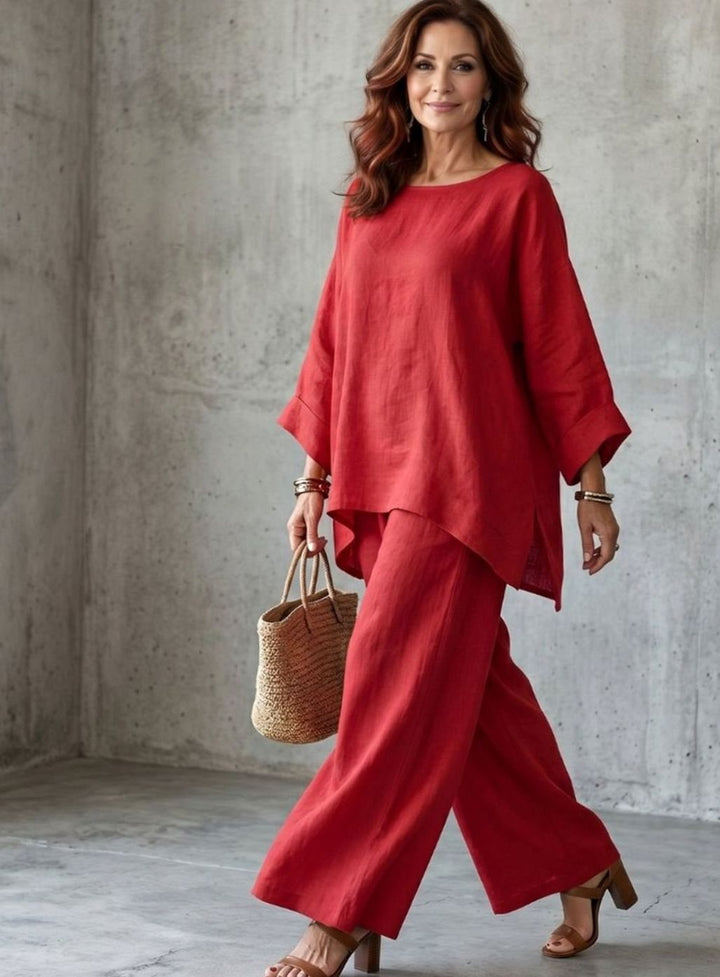 Women's Oversized Linen Tunic Wide-Leg Trouser Co-ord Set
