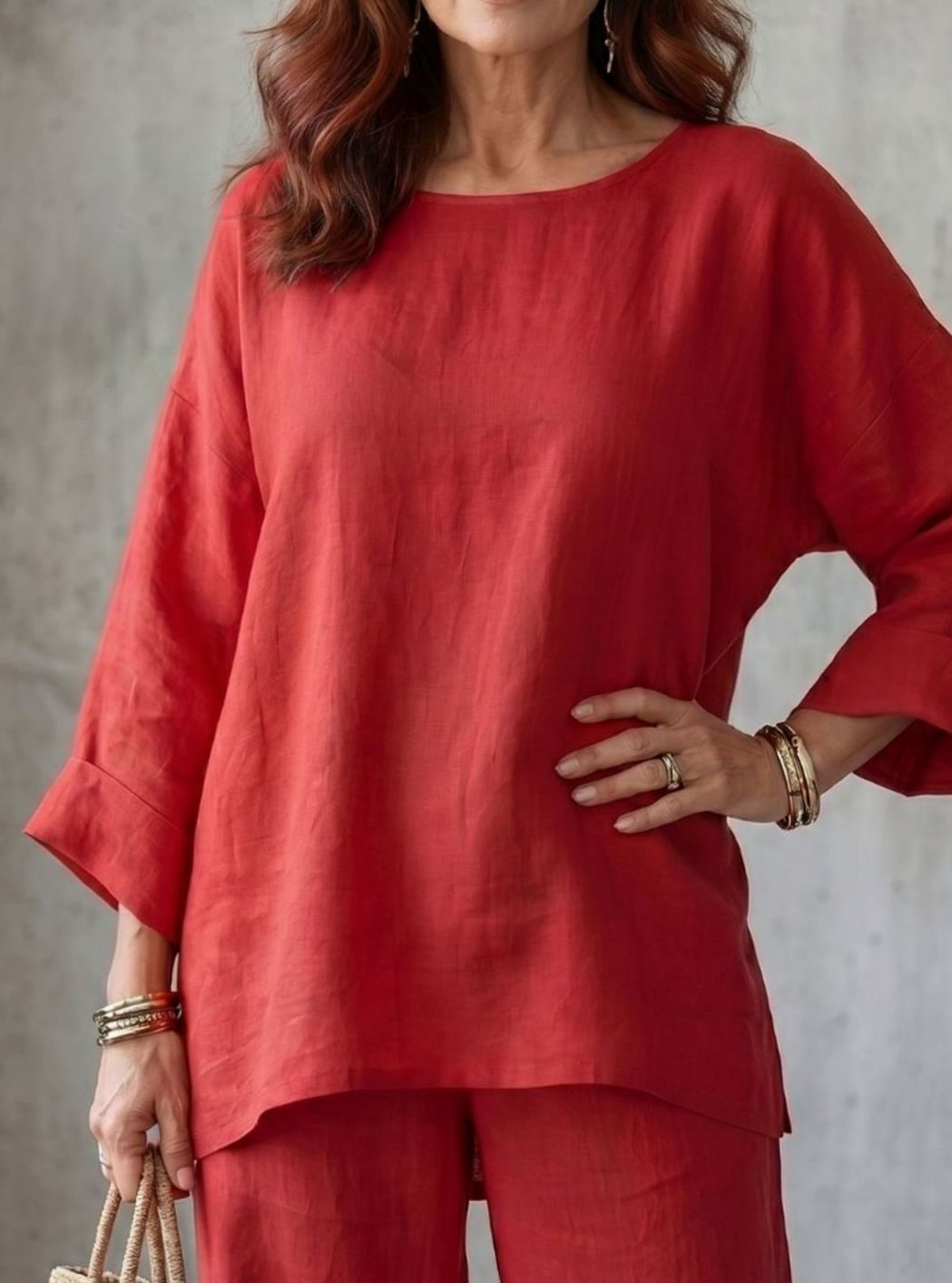 Women's Oversized Linen Tunic Wide-Leg Trouser Co-ord Set