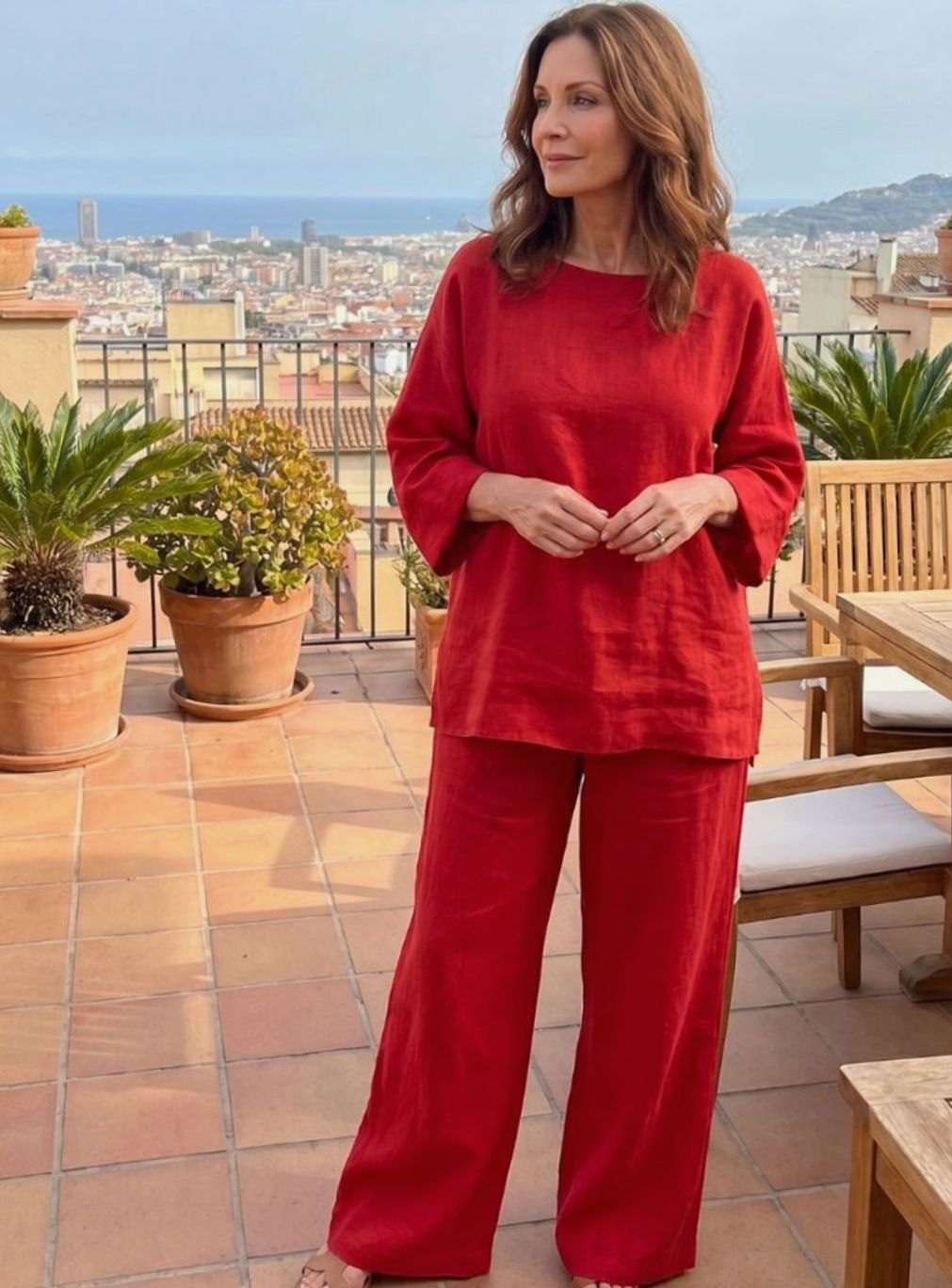 Women's Oversized Linen Tunic Wide-Leg Trouser Co-ord Set