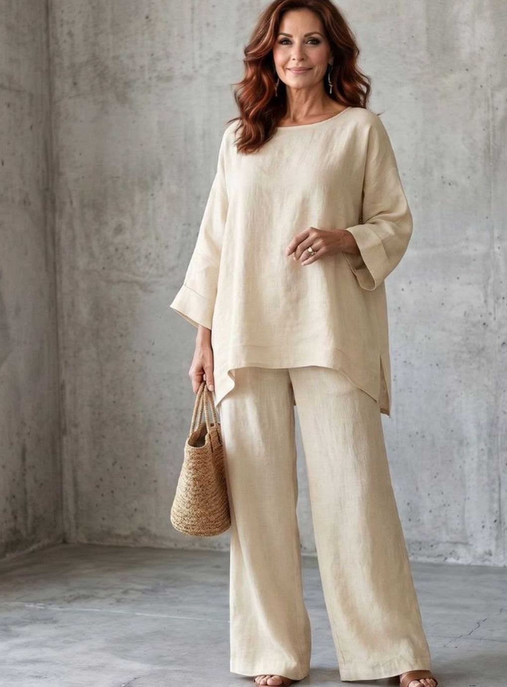 Women's Oversized Linen Tunic Wide-Leg Trouser Co-ord Set
