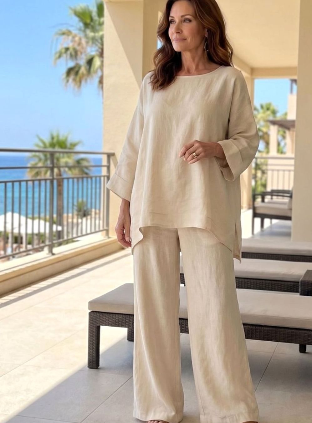 Women's Oversized Linen Tunic Wide-Leg Trouser Co-ord Set