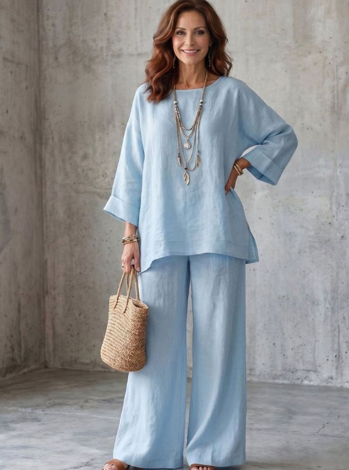 Women's Oversized Linen Tunic Wide-Leg Trouser Co-ord Set