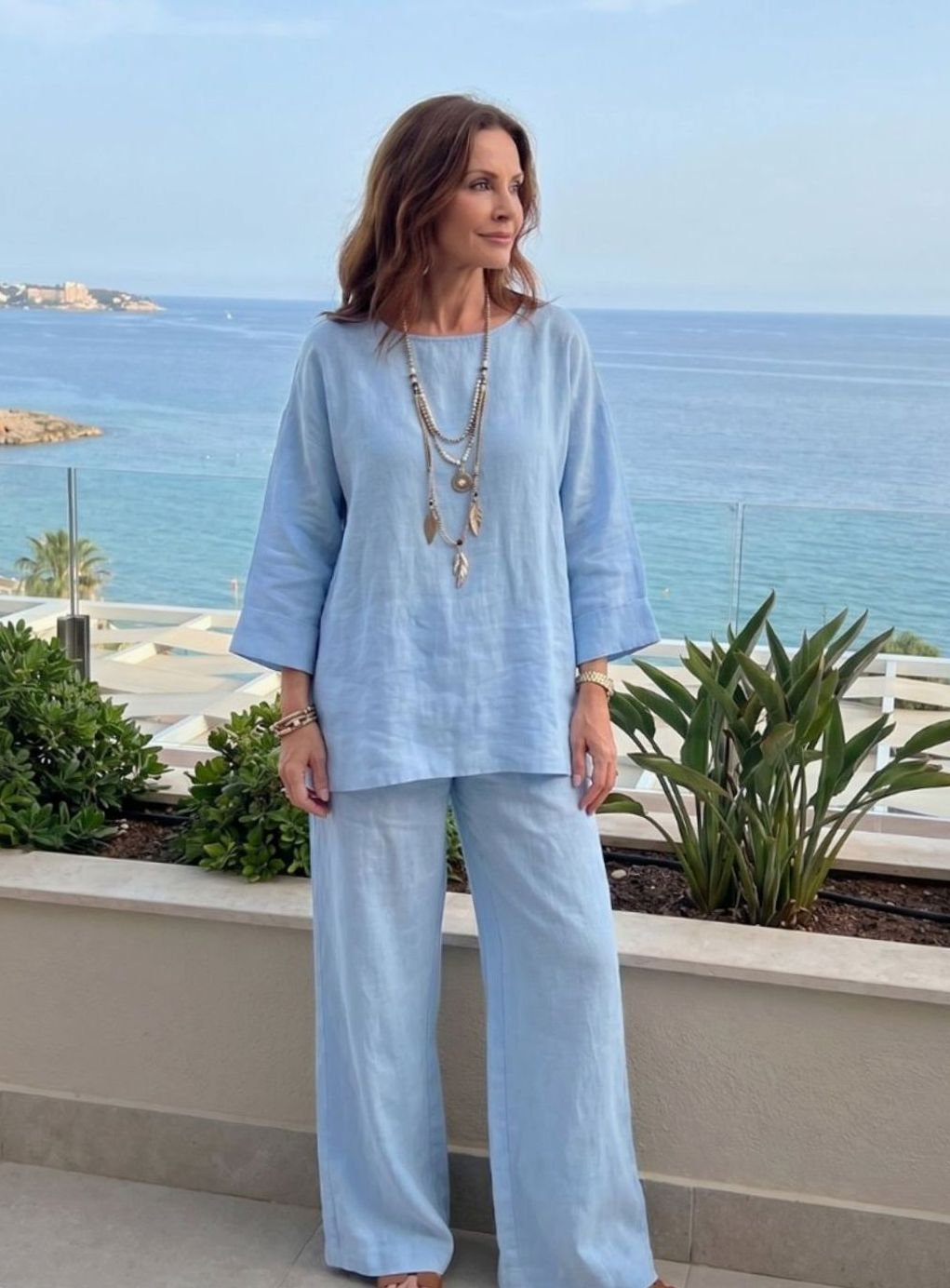 Women's Oversized Linen Tunic Wide-Leg Trouser Co-ord Set