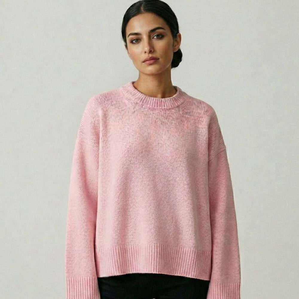 Women's Oversized Long Sleeve Soft Knitted Crewneck Jumper