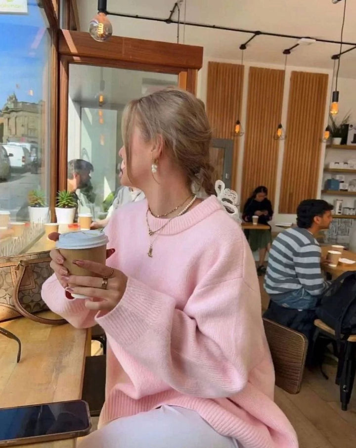 Women's Oversized Long Sleeve Soft Knitted Crewneck Jumper