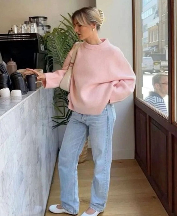 Women's Oversized Long Sleeve Soft Knitted Crewneck Jumper