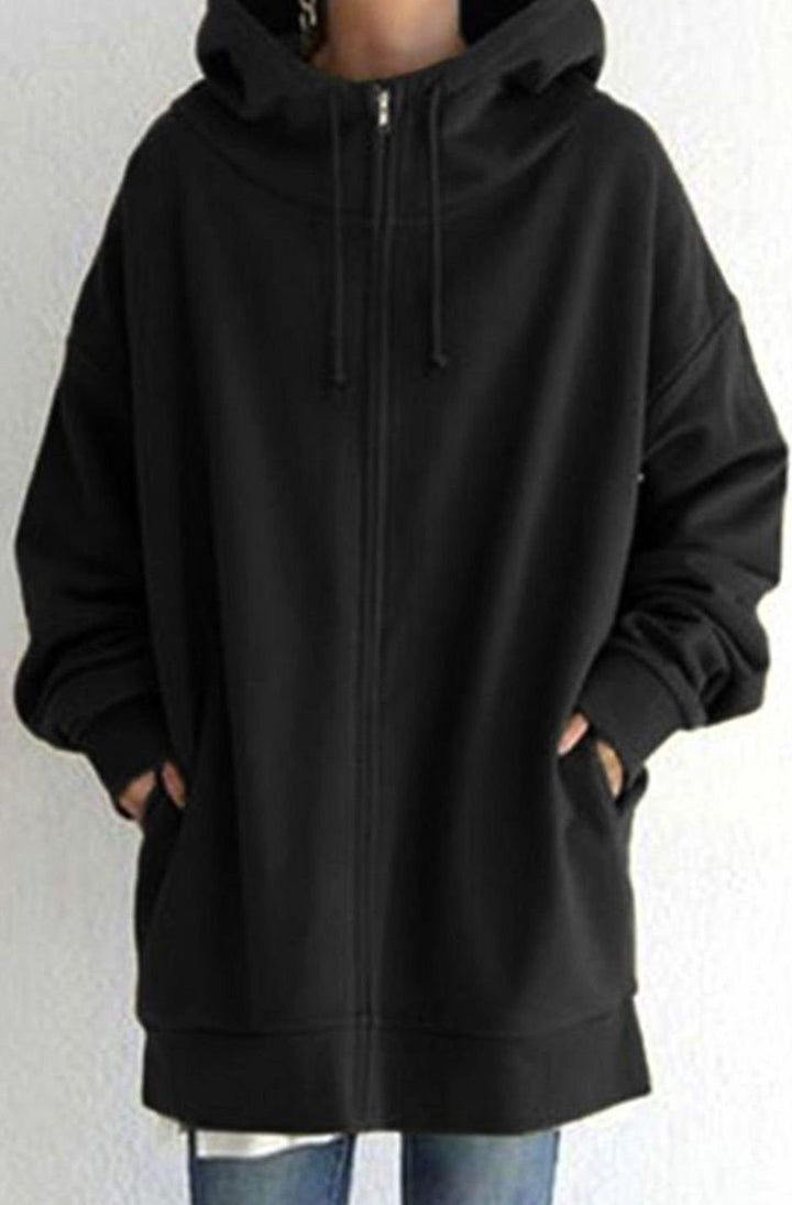 Women's Oversized Mid-Length Full-Zip Drawstring Hoodie - Style 2