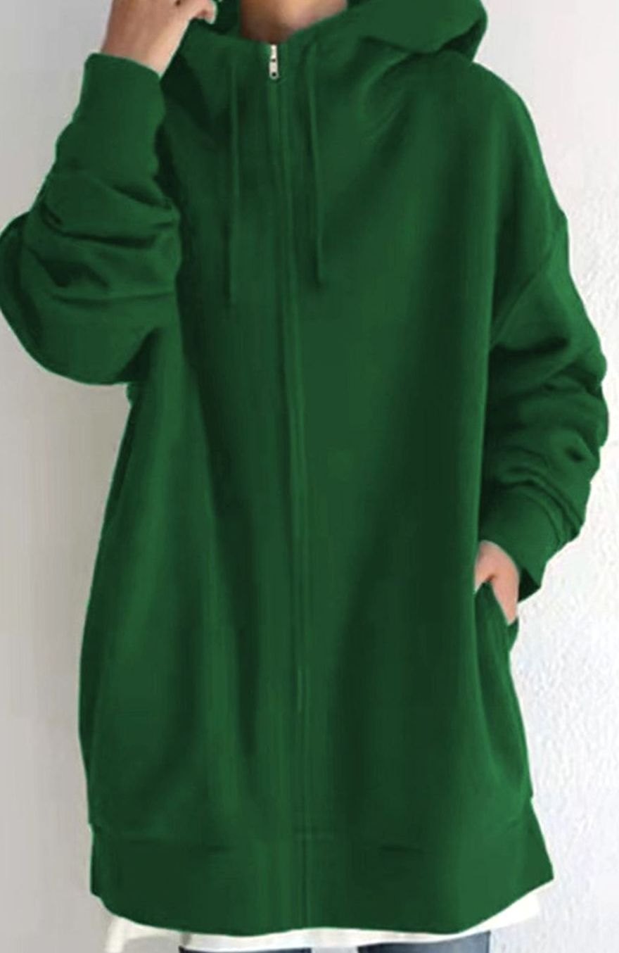 Women's Oversized Mid-Length Full-Zip Drawstring Hoodie - Style 4