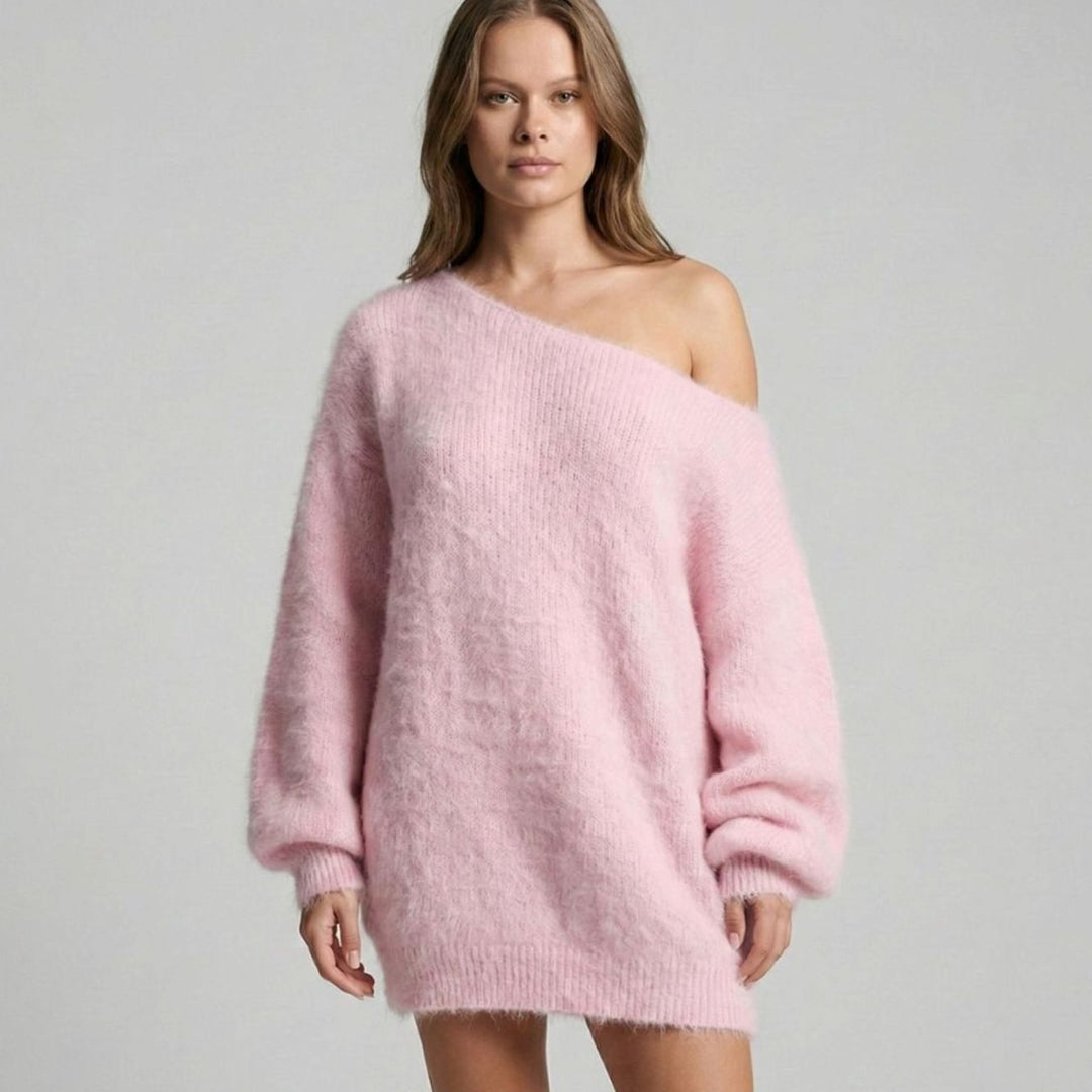 Women's Oversized Off-Shoulder Fluffy Knitted Jumper Dress