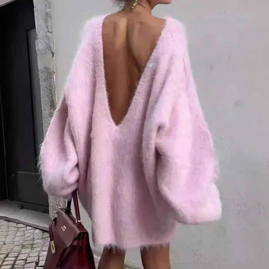 Women's Oversized Off-Shoulder Fluffy Knitted Jumper Dress