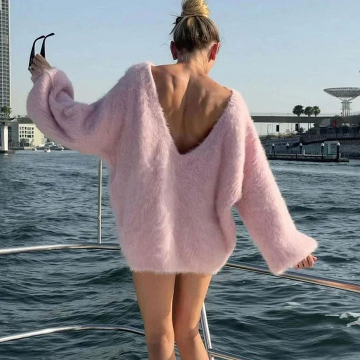 Women's Oversized Off-Shoulder Fluffy Knitted Jumper Dress